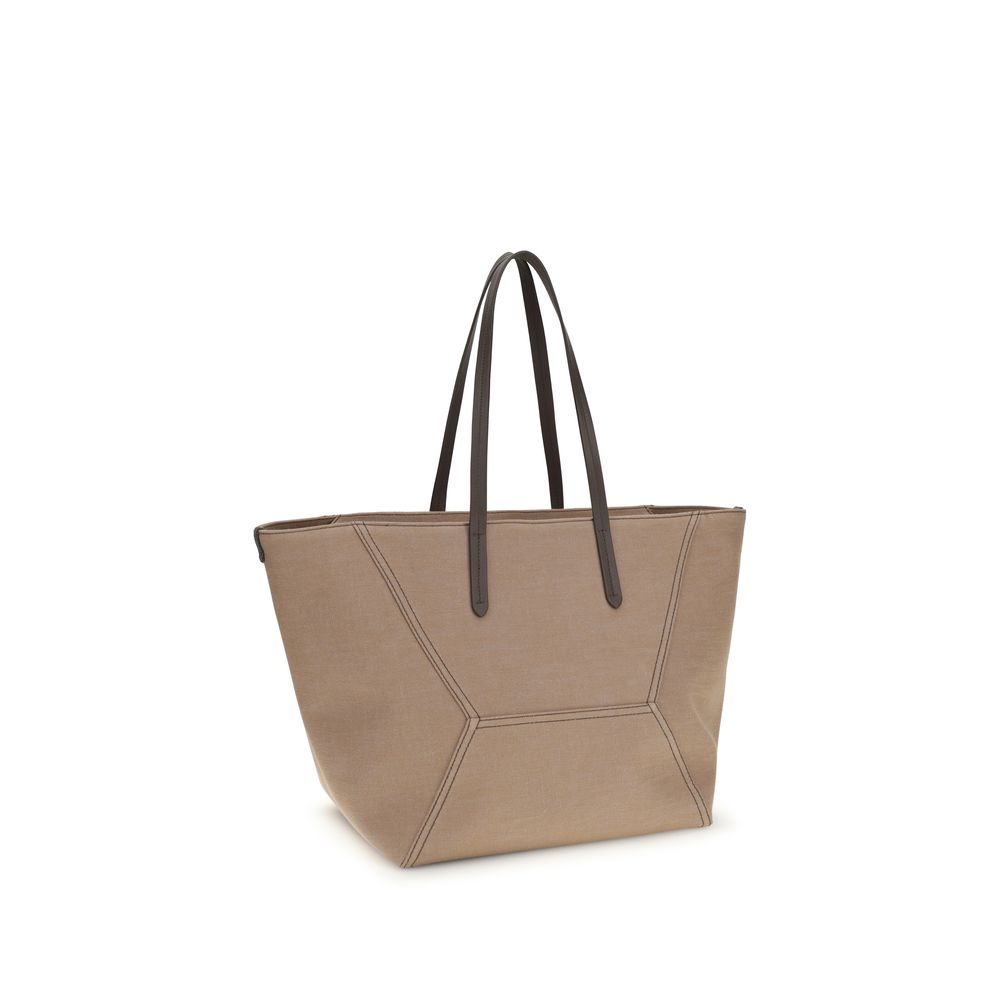 Borsa a spalla in cotone beige