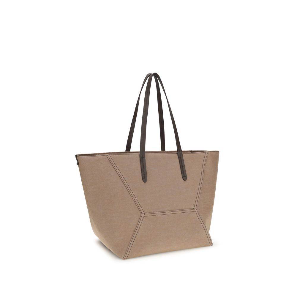Borsa a spalla in cotone beige