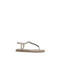 Beige Kalbsleder Bos Taurus Flache Sandalen