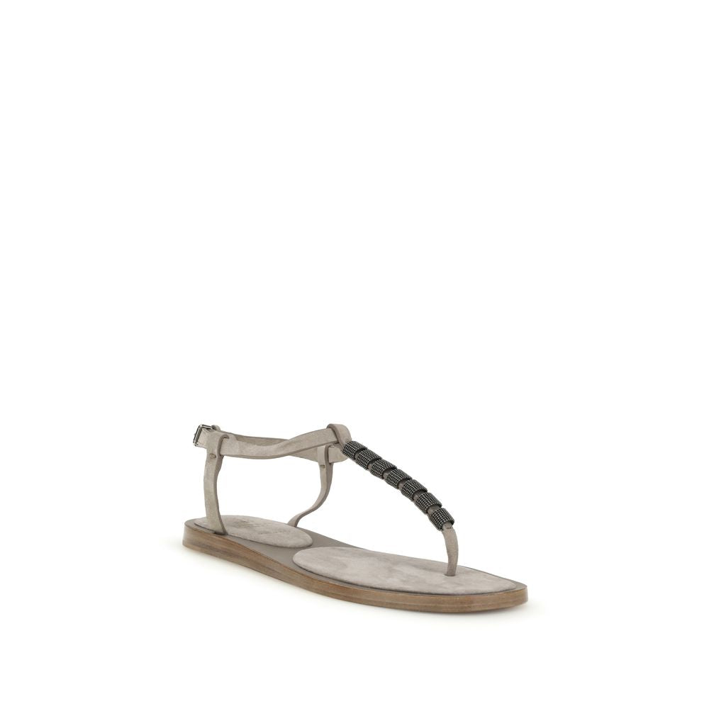 Beige Kalbsleder Bos Taurus Flache Sandalen