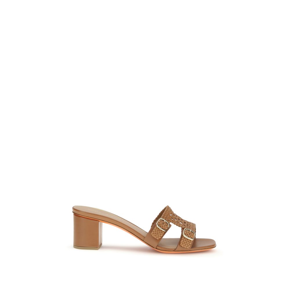 Beige Kalbsleder Plateau-Sandalen vom Bos Taurus