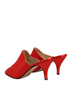 Scarpe Mules con Tacco in Camoscio Rosso