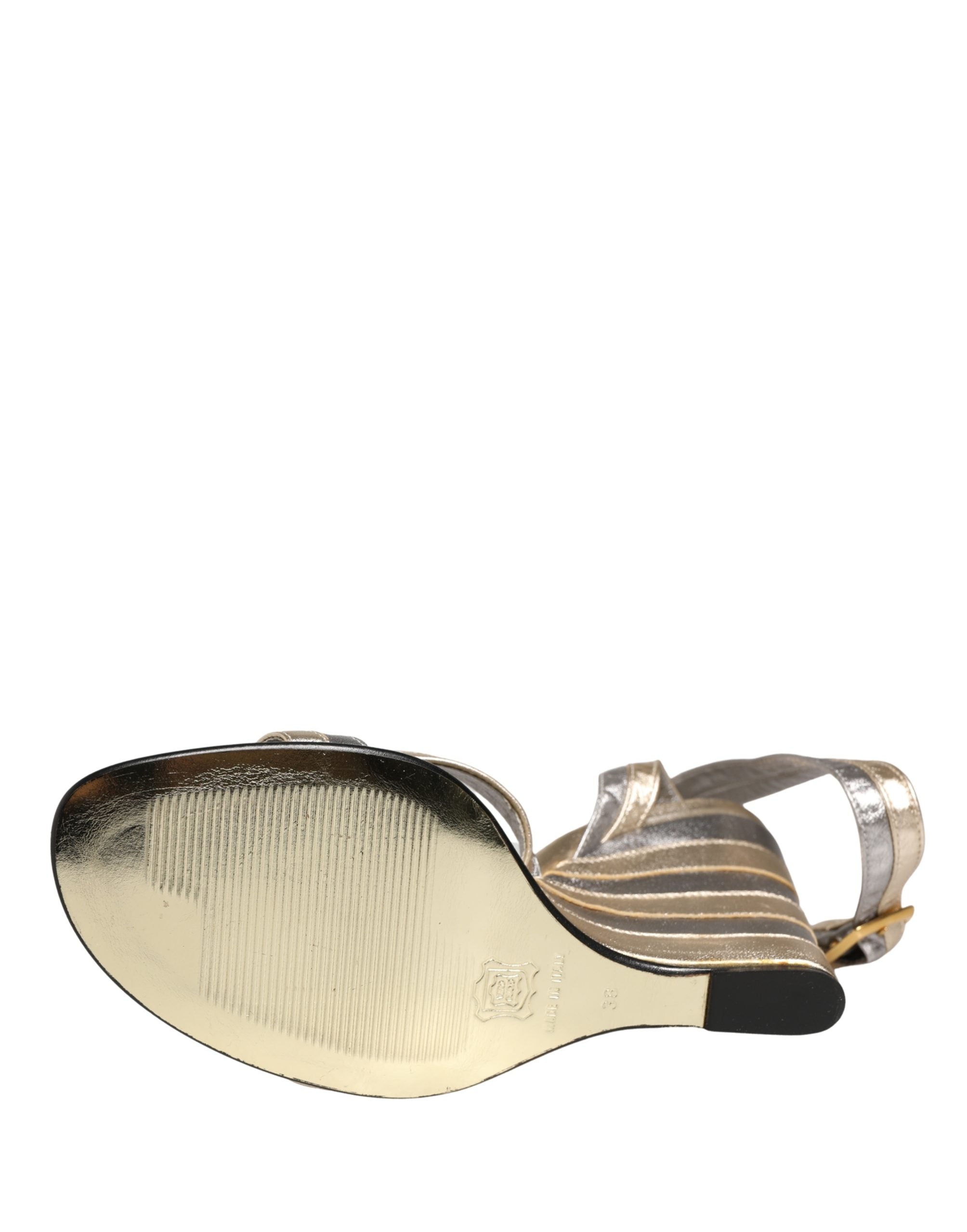 Sandals - Gold Silver Leather Wedge Heels