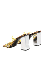 Multicolor Leather Block Heels Sandals Shoes