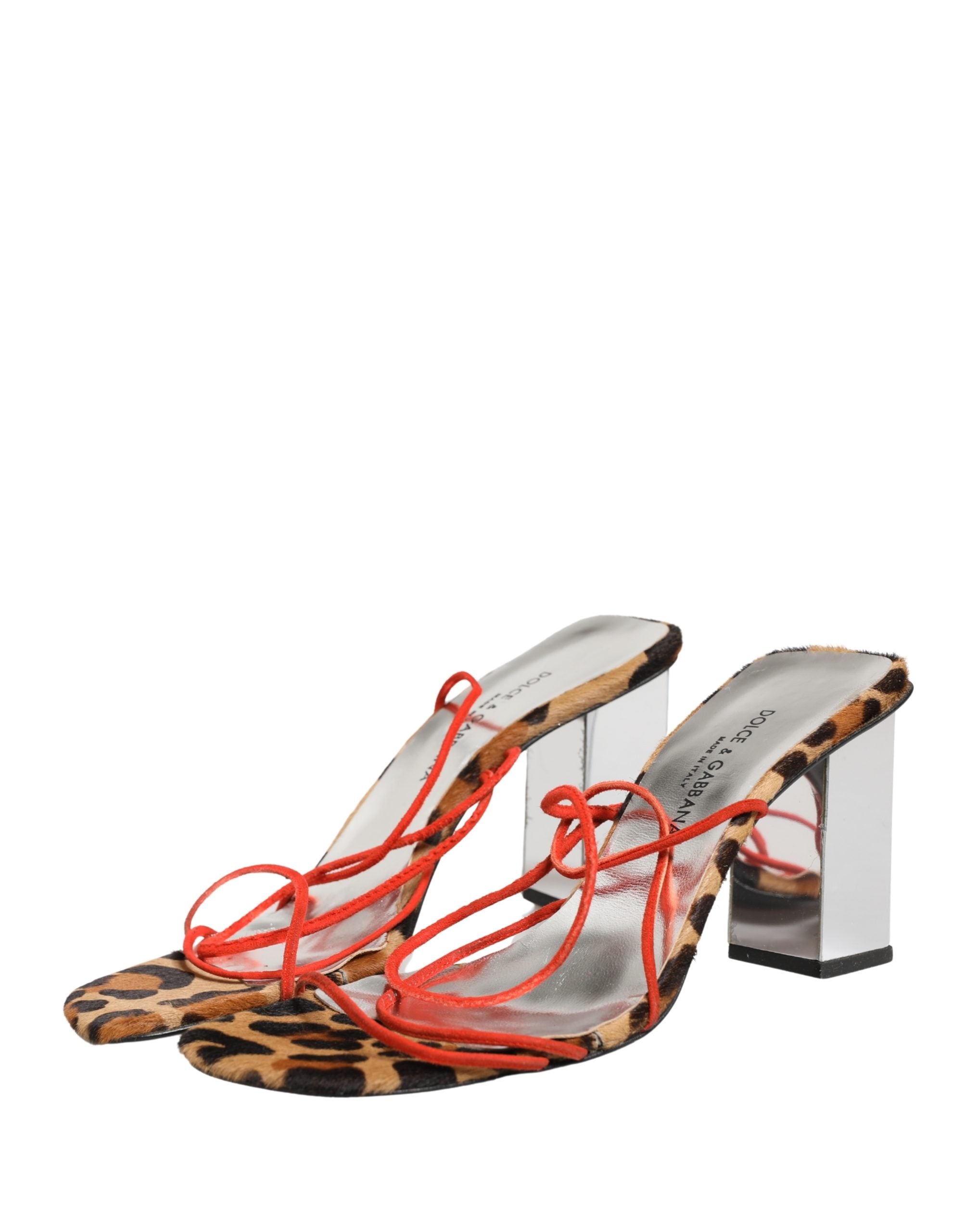 Multicolor Leather Block Heels Sandals