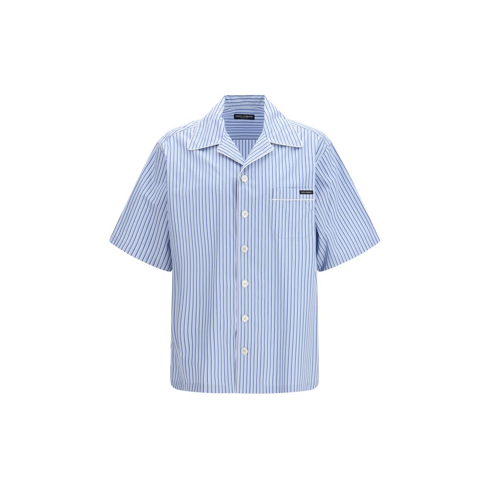 Blue Cotton Short-sleeved Shirt