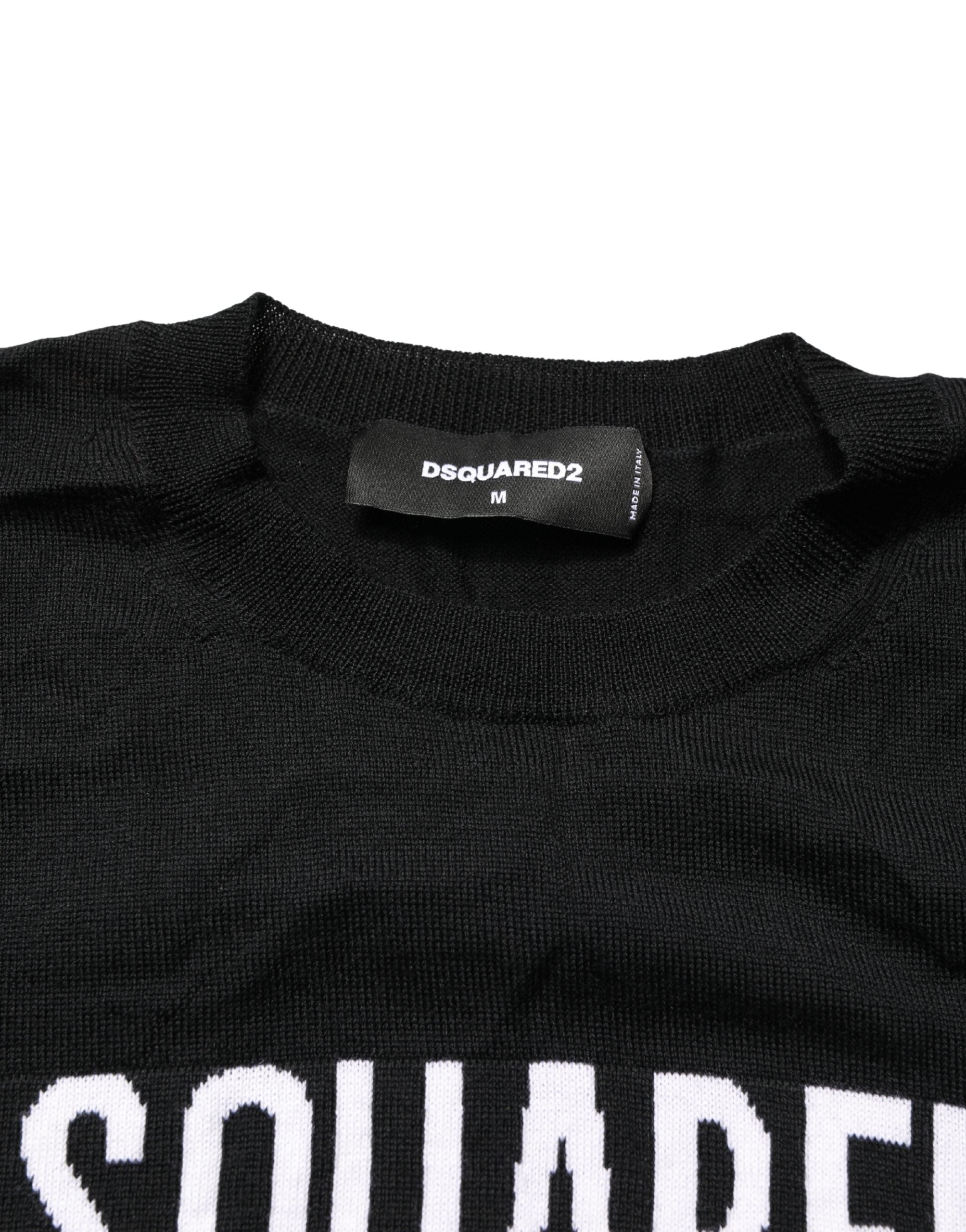 Schwarzer Logo Strickpullover mit Rundhalsausschnitt für Herren