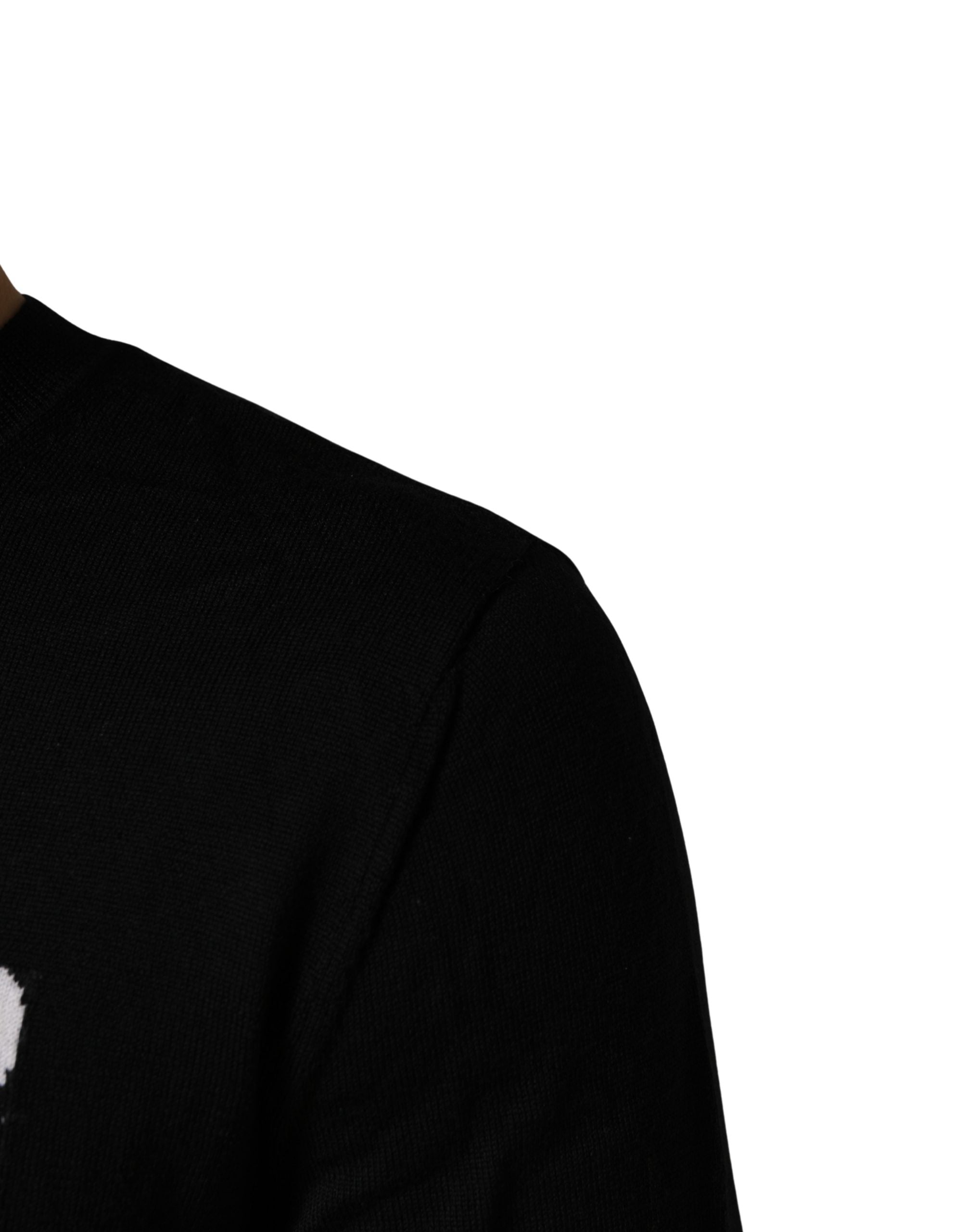 Schwarzer Logo Strickpullover mit Rundhalsausschnitt für Herren