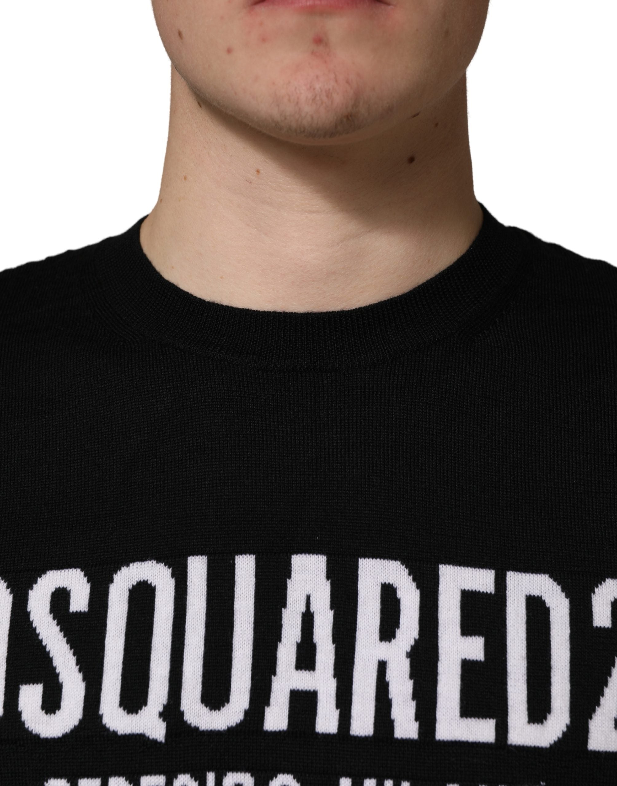 Schwarzer Logo Strickpullover mit Rundhalsausschnitt für Herren