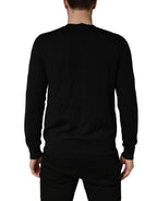 Schwarzer Logo Strickpullover mit Rundhalsausschnitt für Herren
