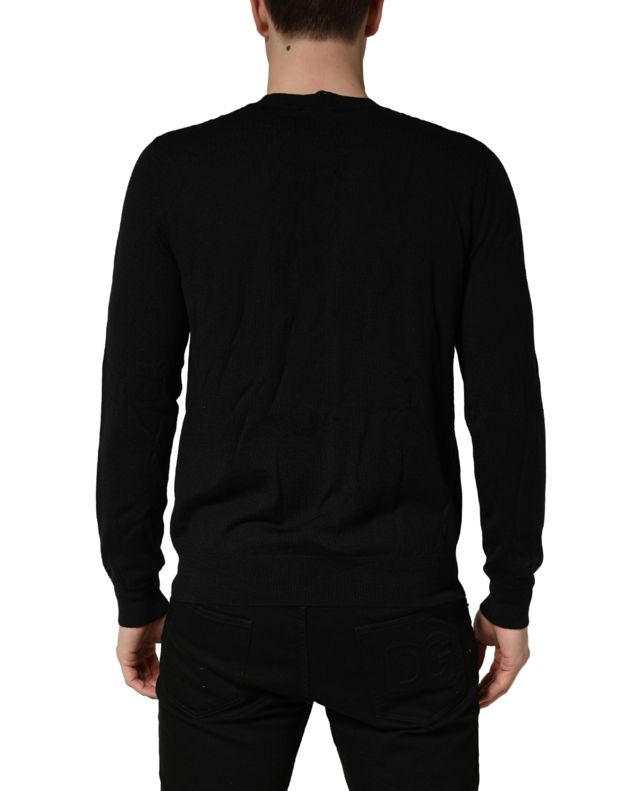 Schwarzer Logo Strickpullover mit Rundhalsausschnitt für Herren
