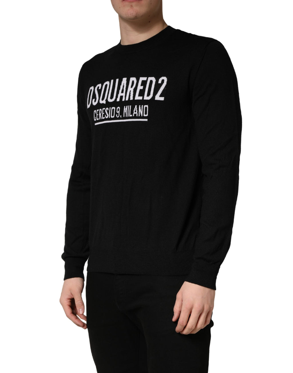 Schwarzer Logo Strickpullover mit Rundhalsausschnitt für Herren
