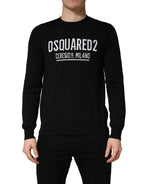 Schwarzer Logo Strickpullover mit Rundhalsausschnitt für Herren