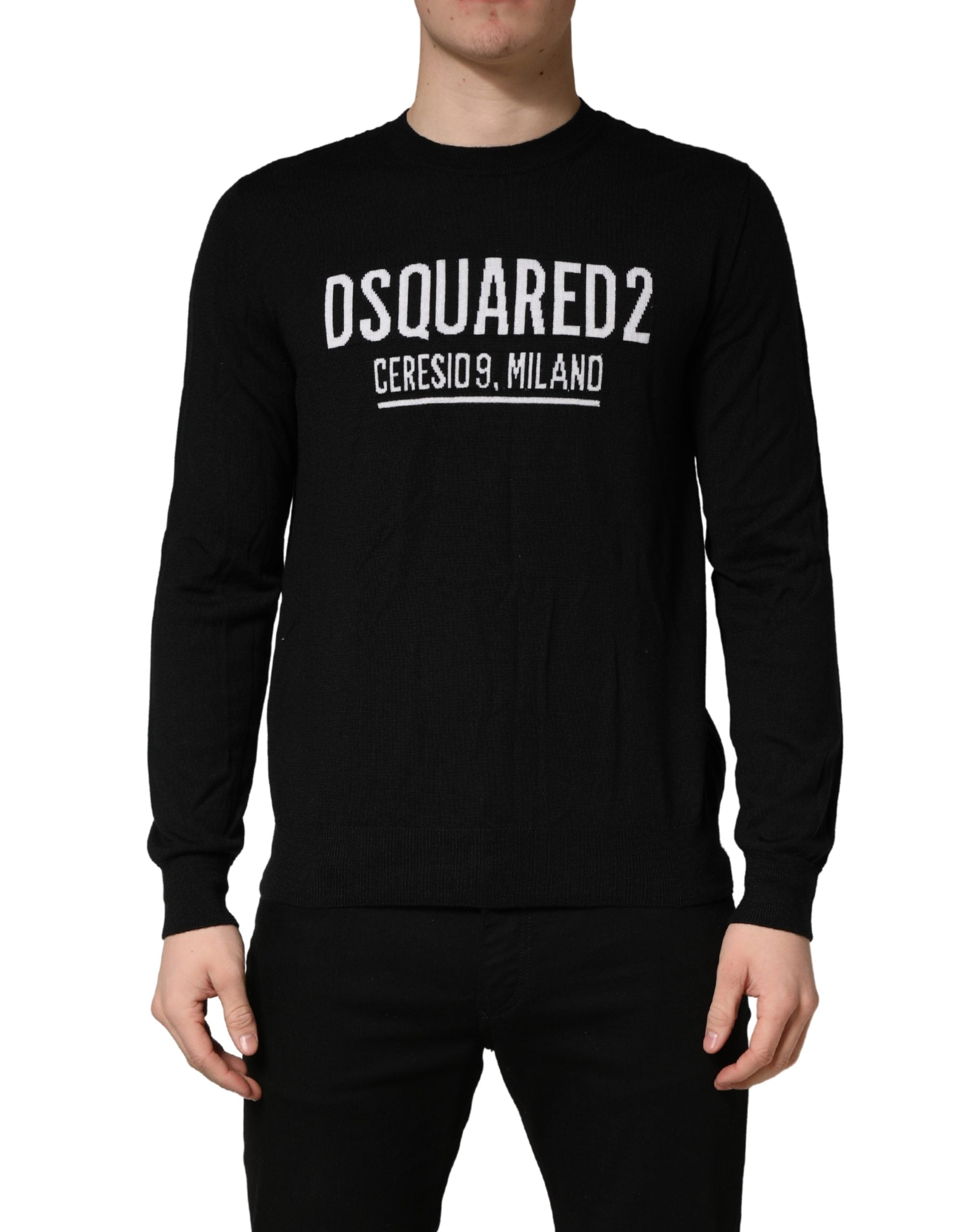 Schwarzer Logo Strickpullover mit Rundhalsausschnitt für Herren