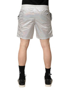 Pantaloncini da bagno da uomo con coulisse in poliestere argentato