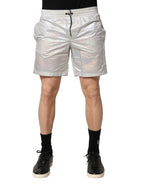 Pantaloncini da bagno da uomo con coulisse in poliestere argentato