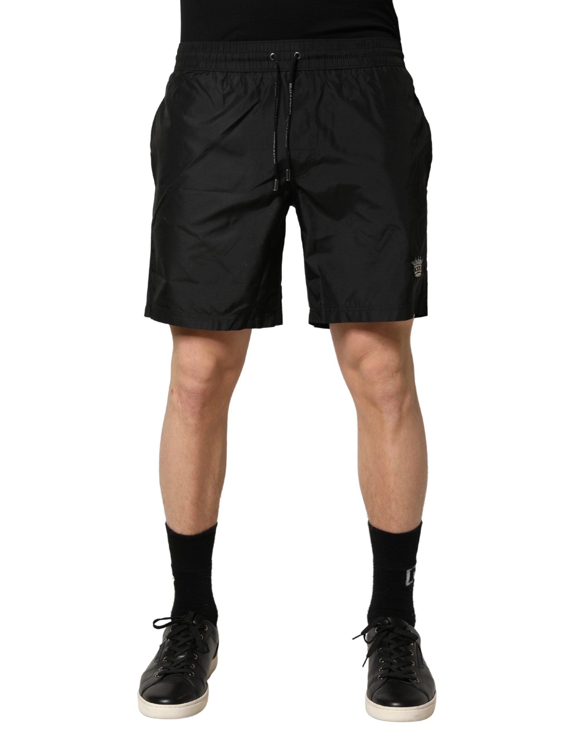 Schwarze Polyester-Badehose für Herren mit Kordelzug