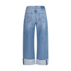 Blue Cotton Cropped Jeans