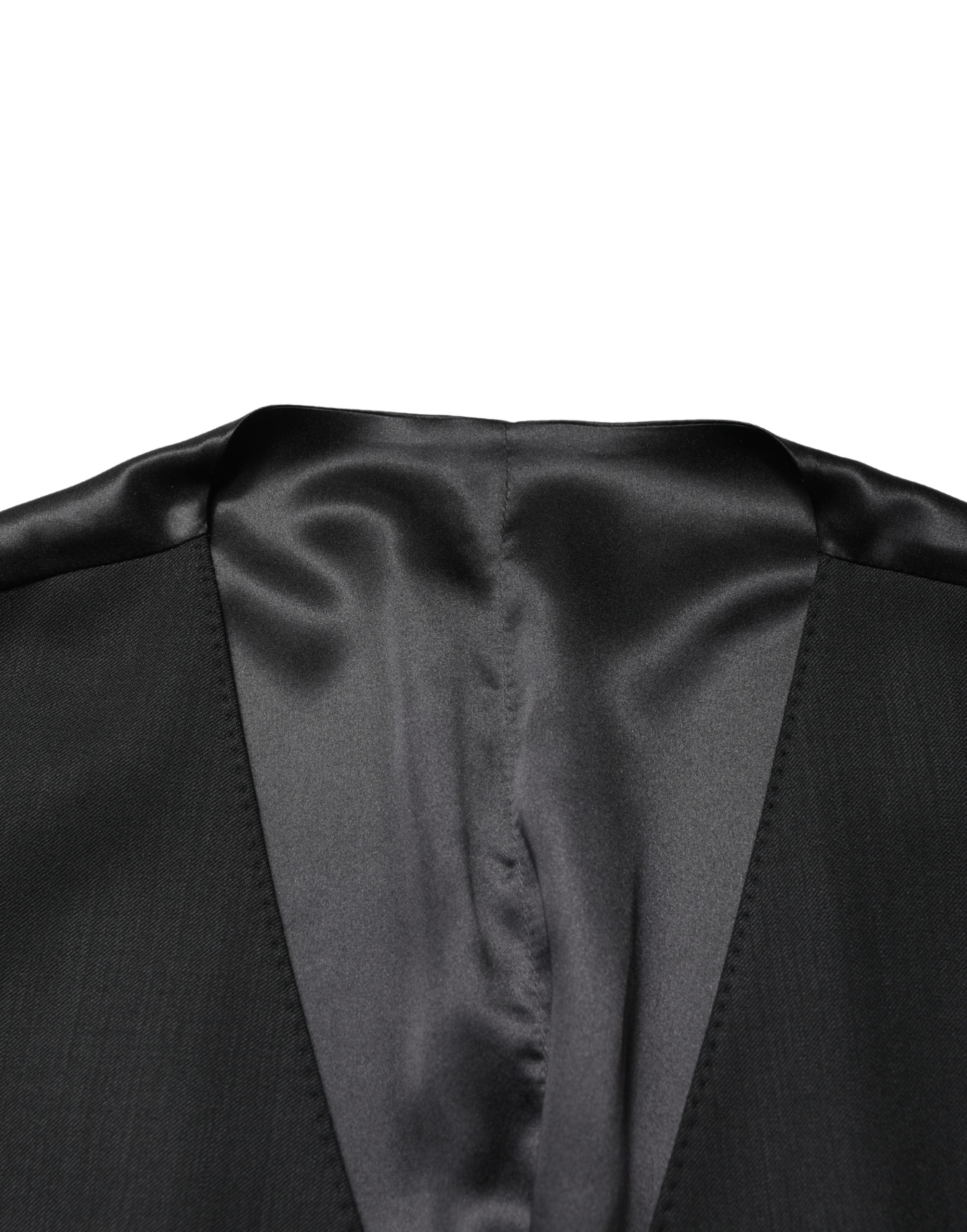 Black Wool Single Breasted Men's Waistcoat