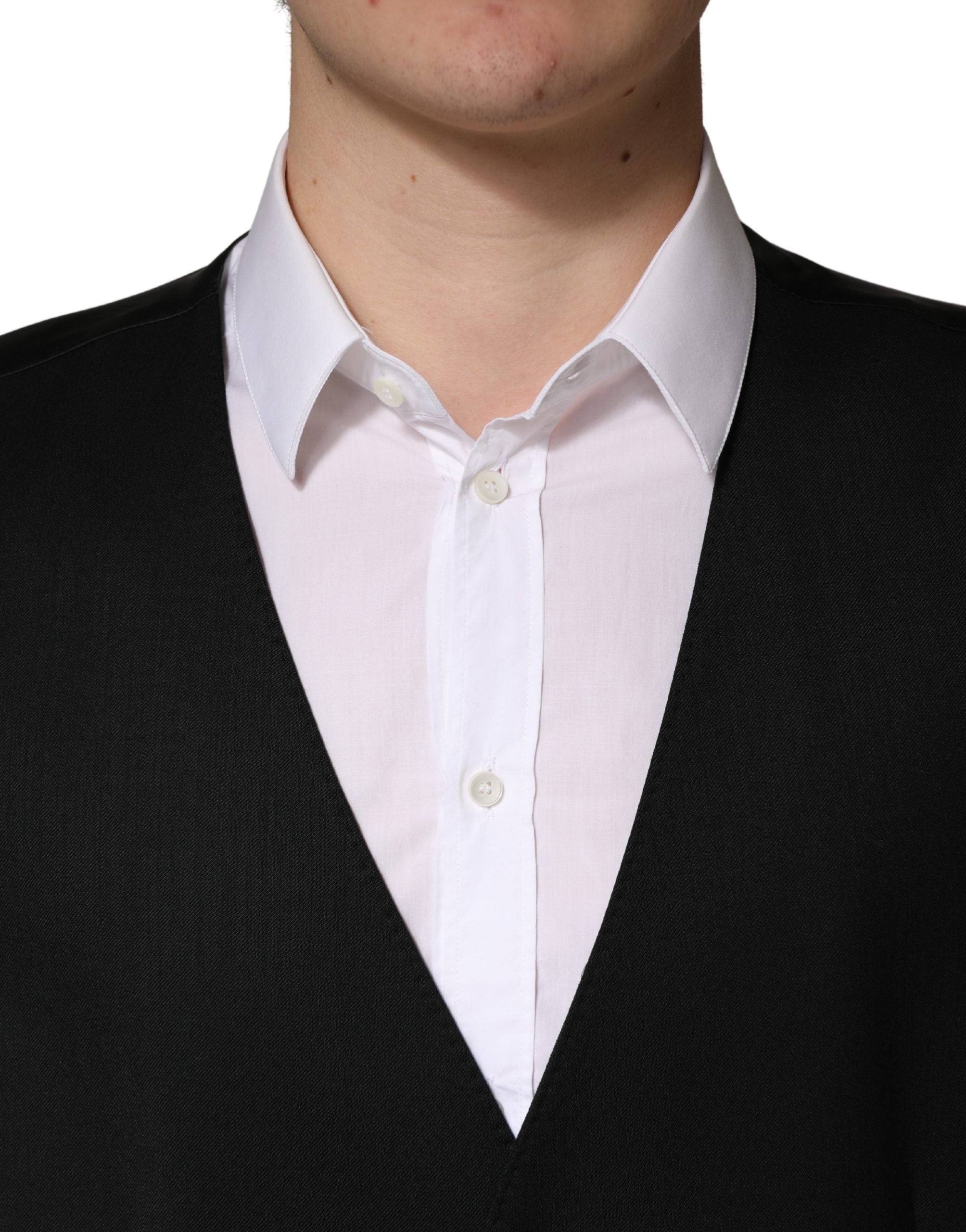 Black Wool Single Breasted Men's Waistcoat