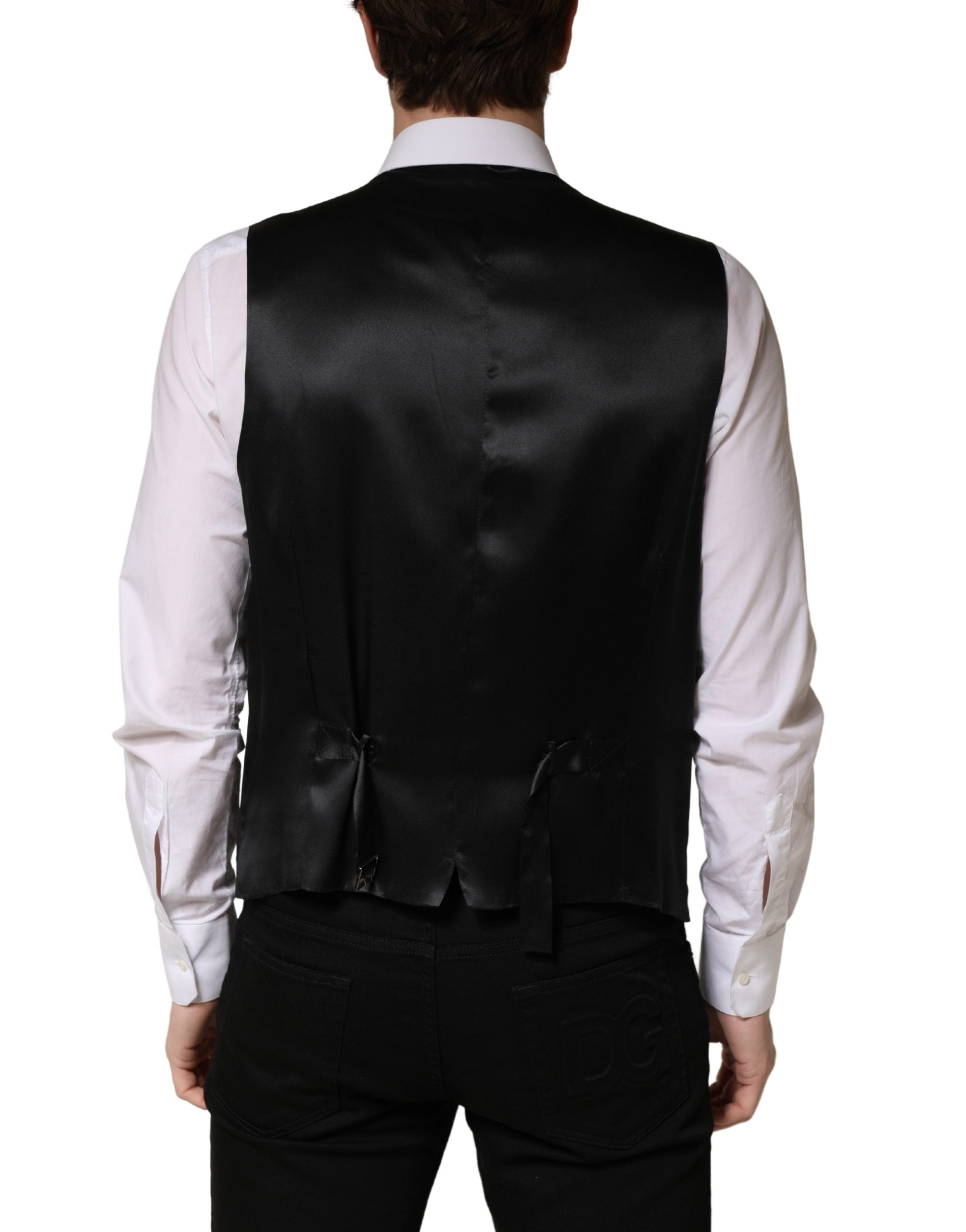Black Wool Single Breasted Men's Waistcoat