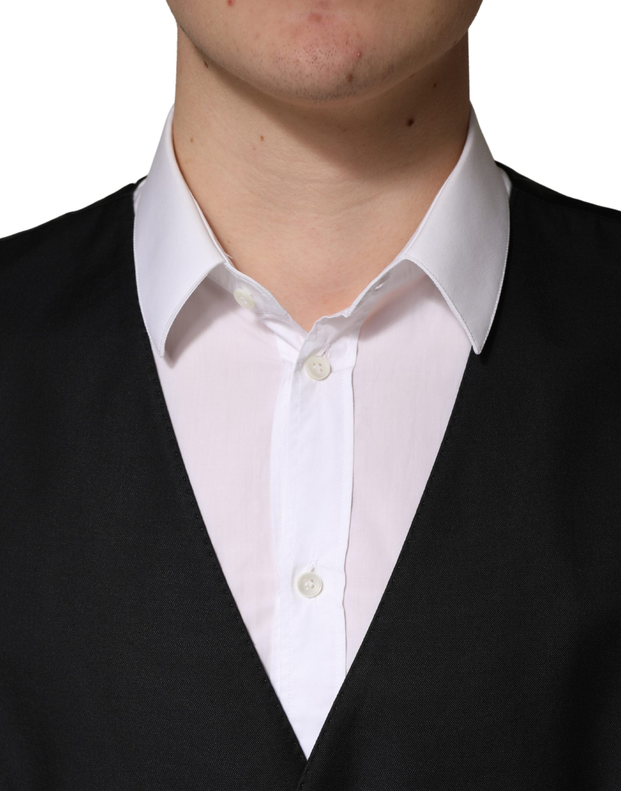 Gilet da uomo monopetto in lana nera