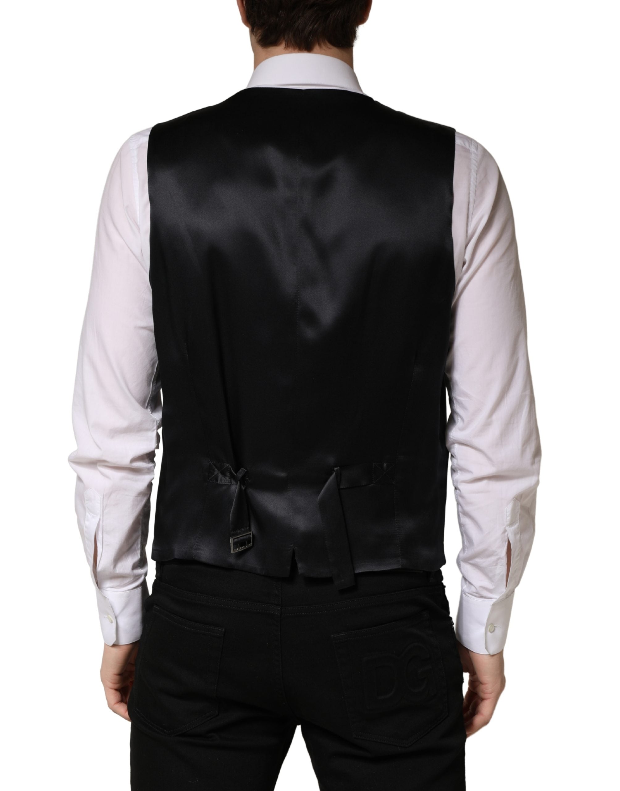 Gilet da uomo monopetto in lana nera