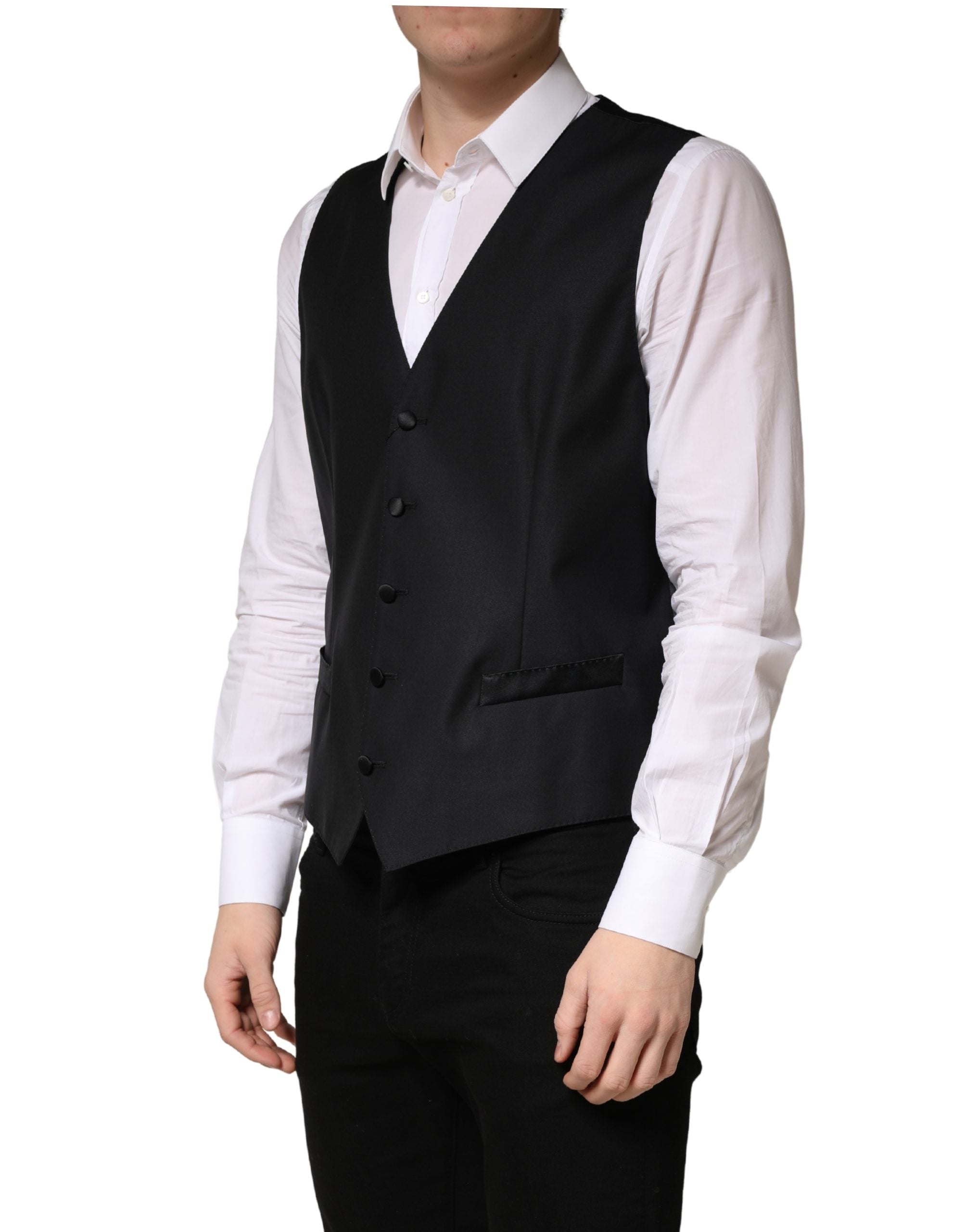 Gilet da uomo monopetto in lana nera