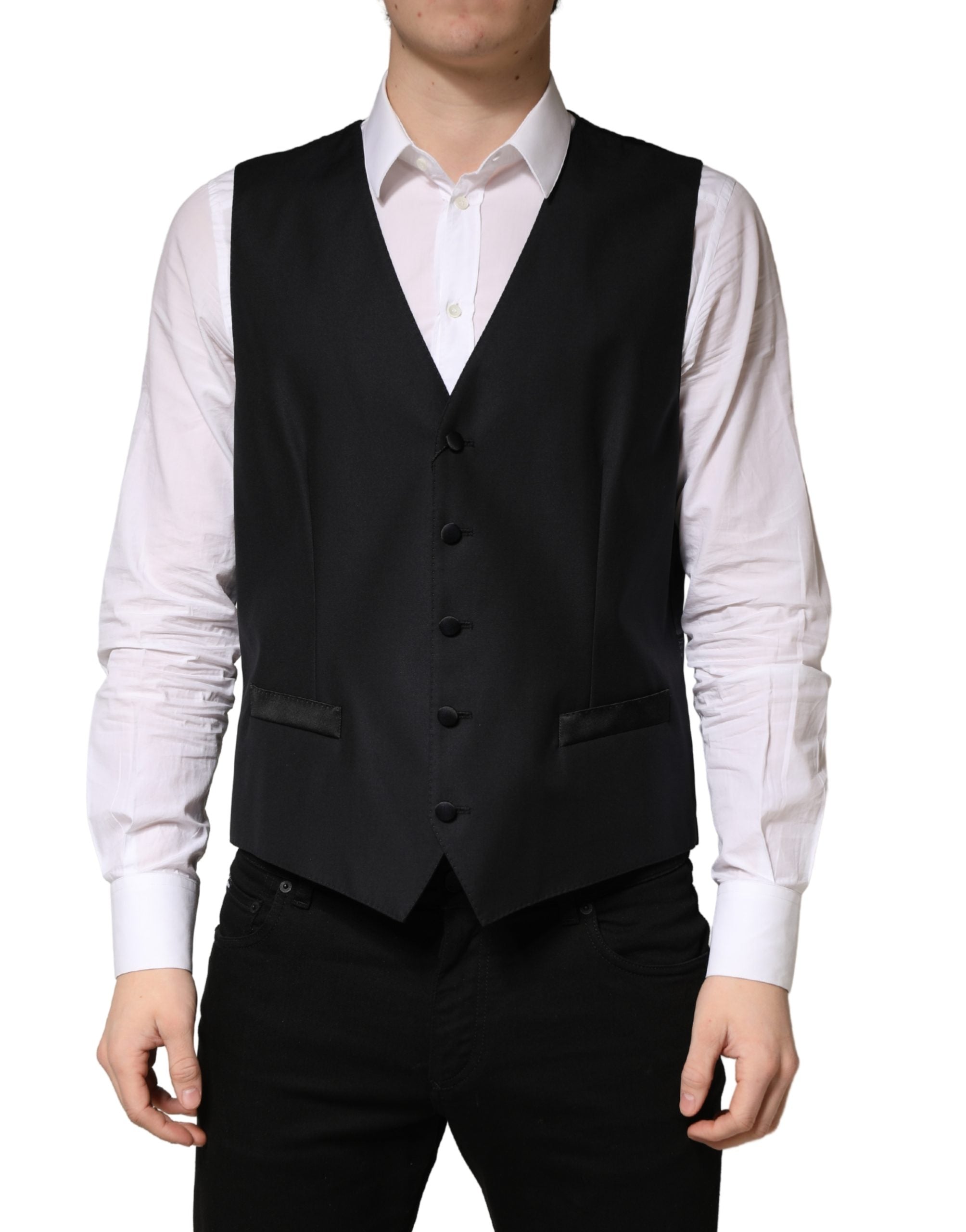 Black Wool Single Breasted Men's Waistcoat Vest
