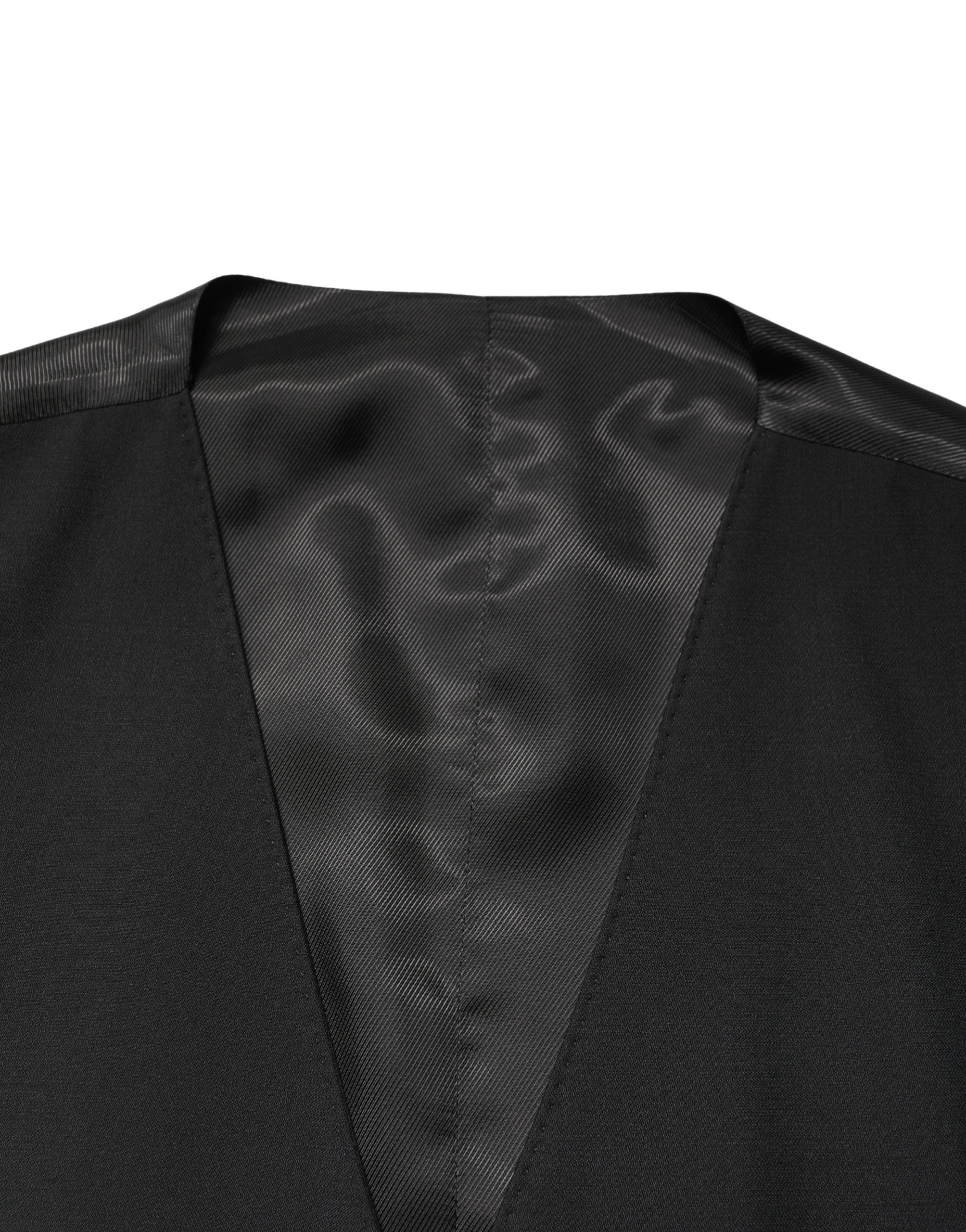 Black Wool Single Breasted Men's Waistcoat Vest