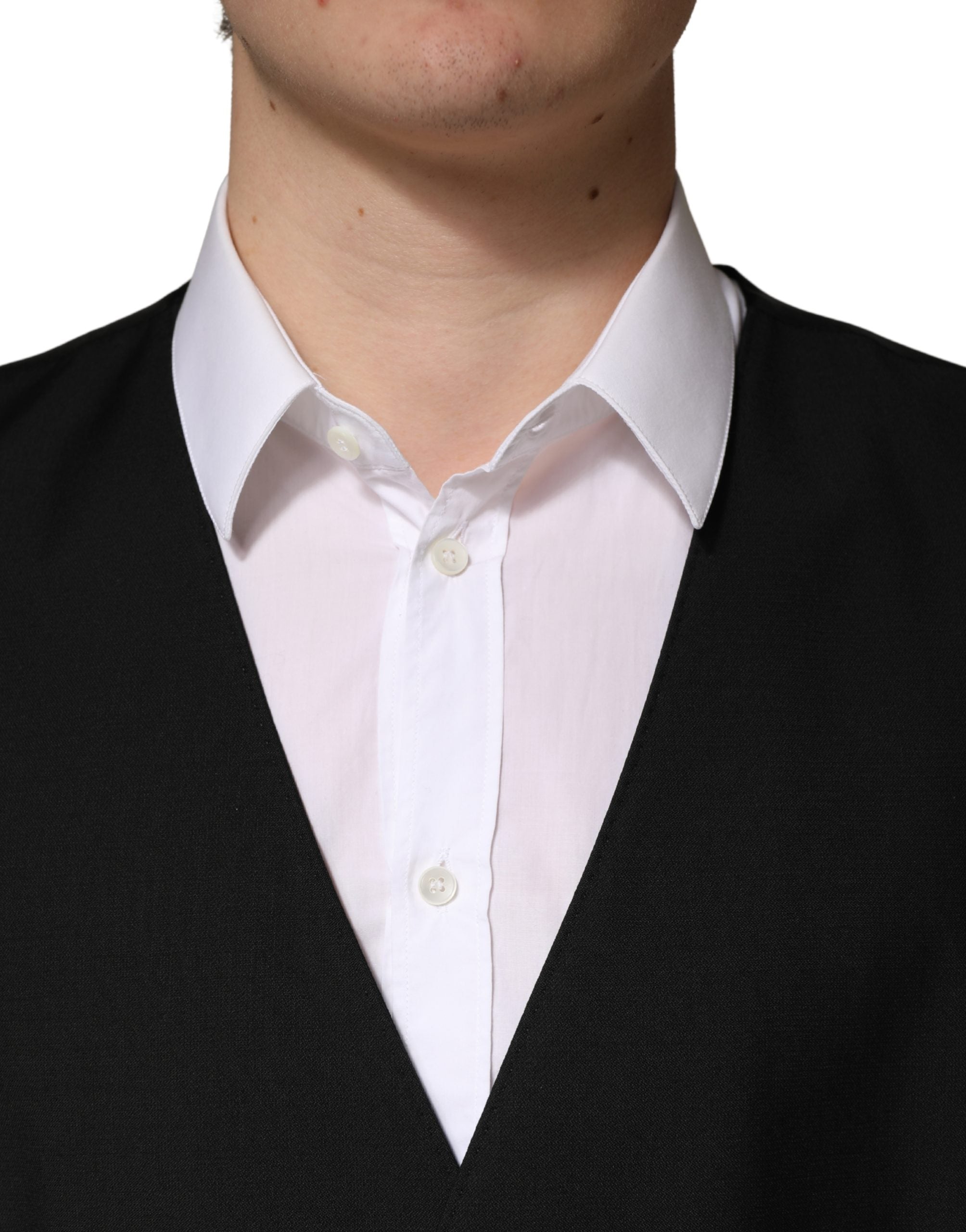 Black Wool Single Breasted Men's Waistcoat Vest