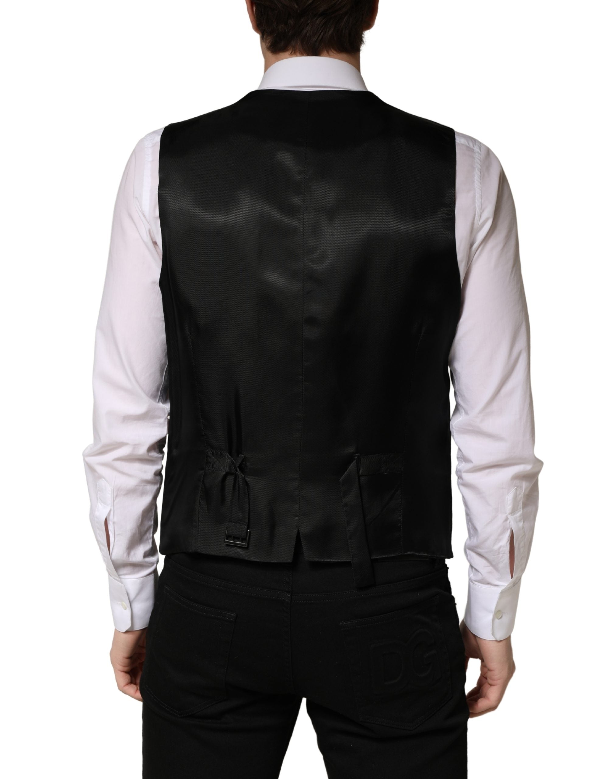 Black Wool Single Breasted Men's Waistcoat Vest