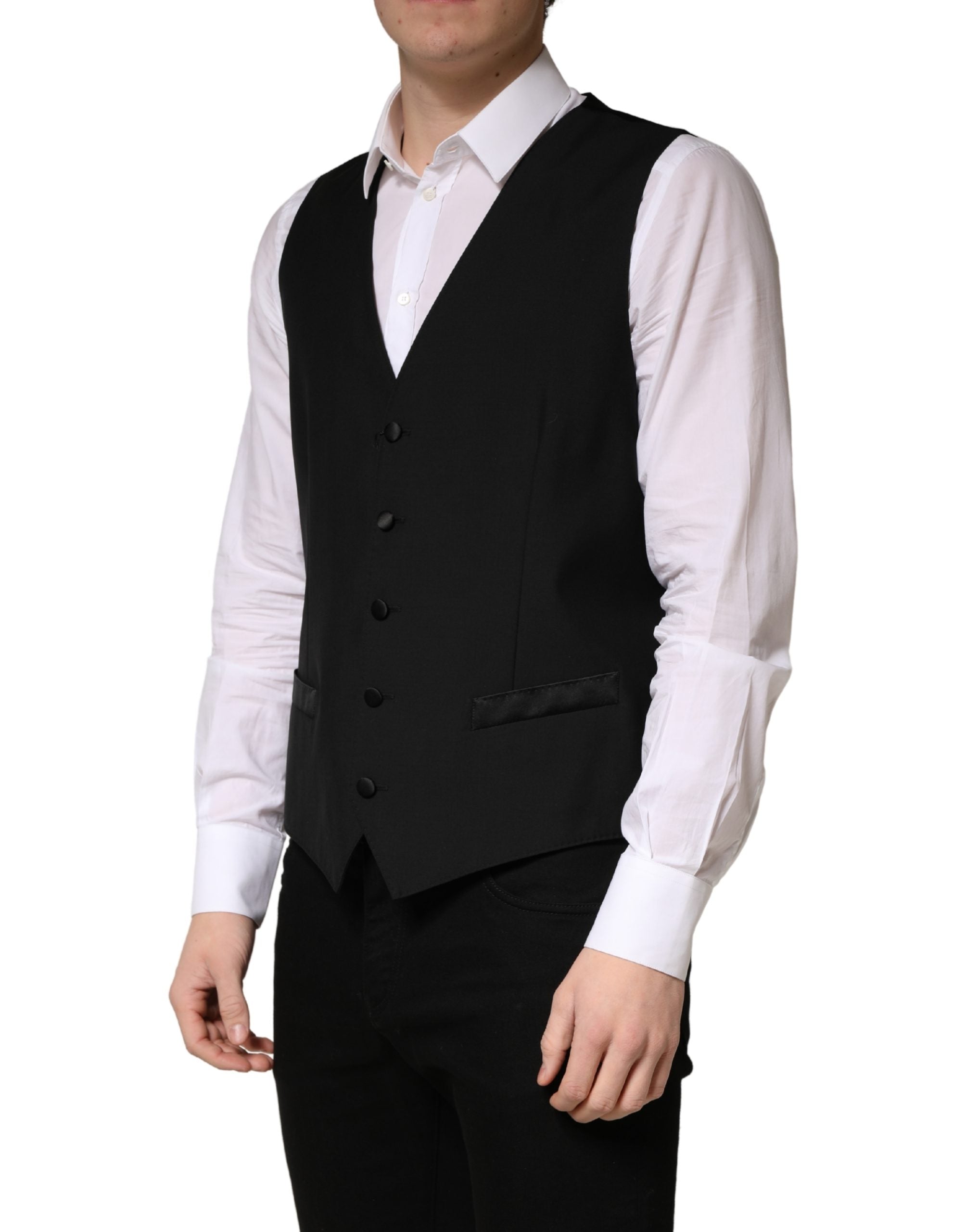 Black Wool Single Breasted Men's Waistcoat Vest