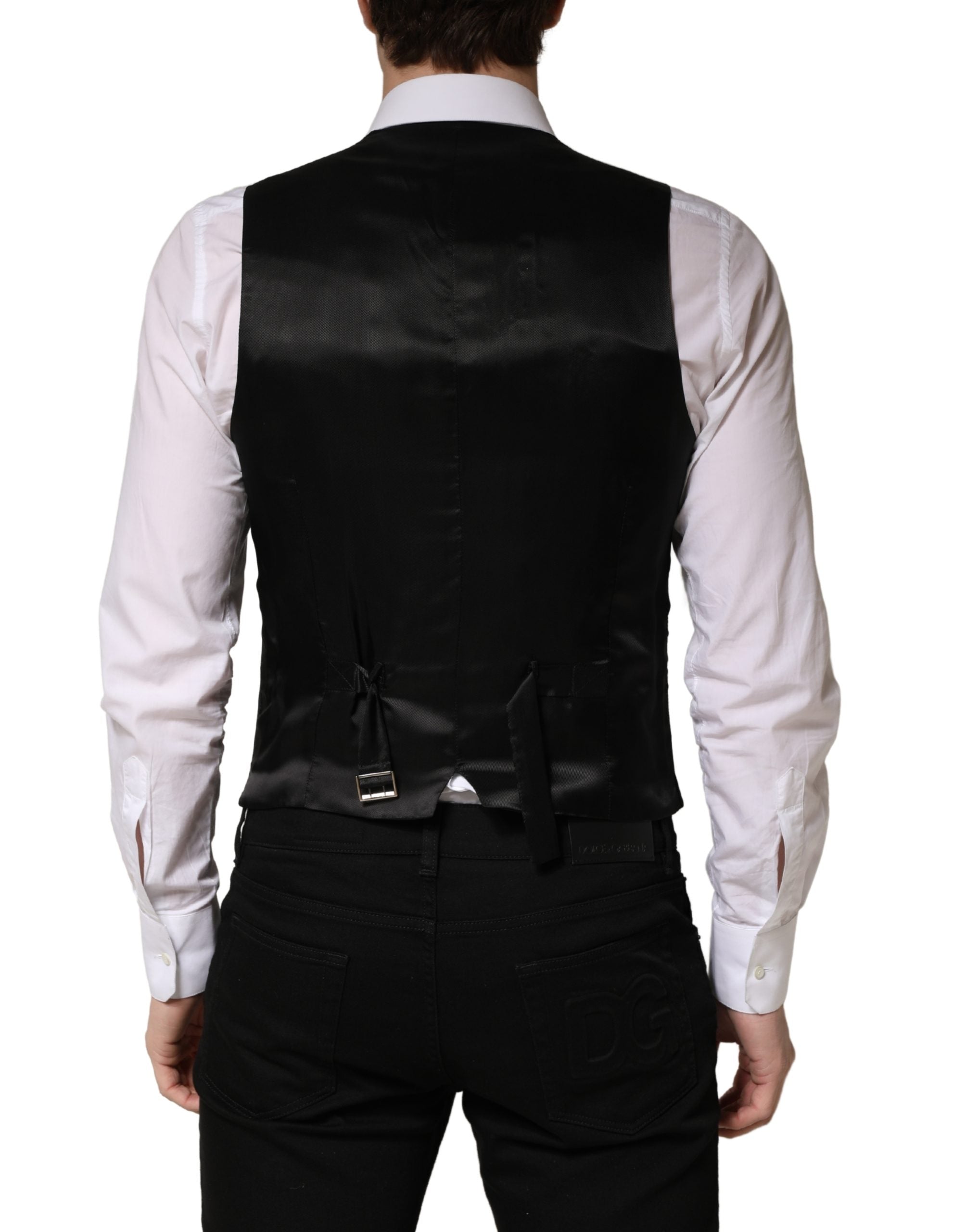 Gilet da uomo monopetto in lana nera