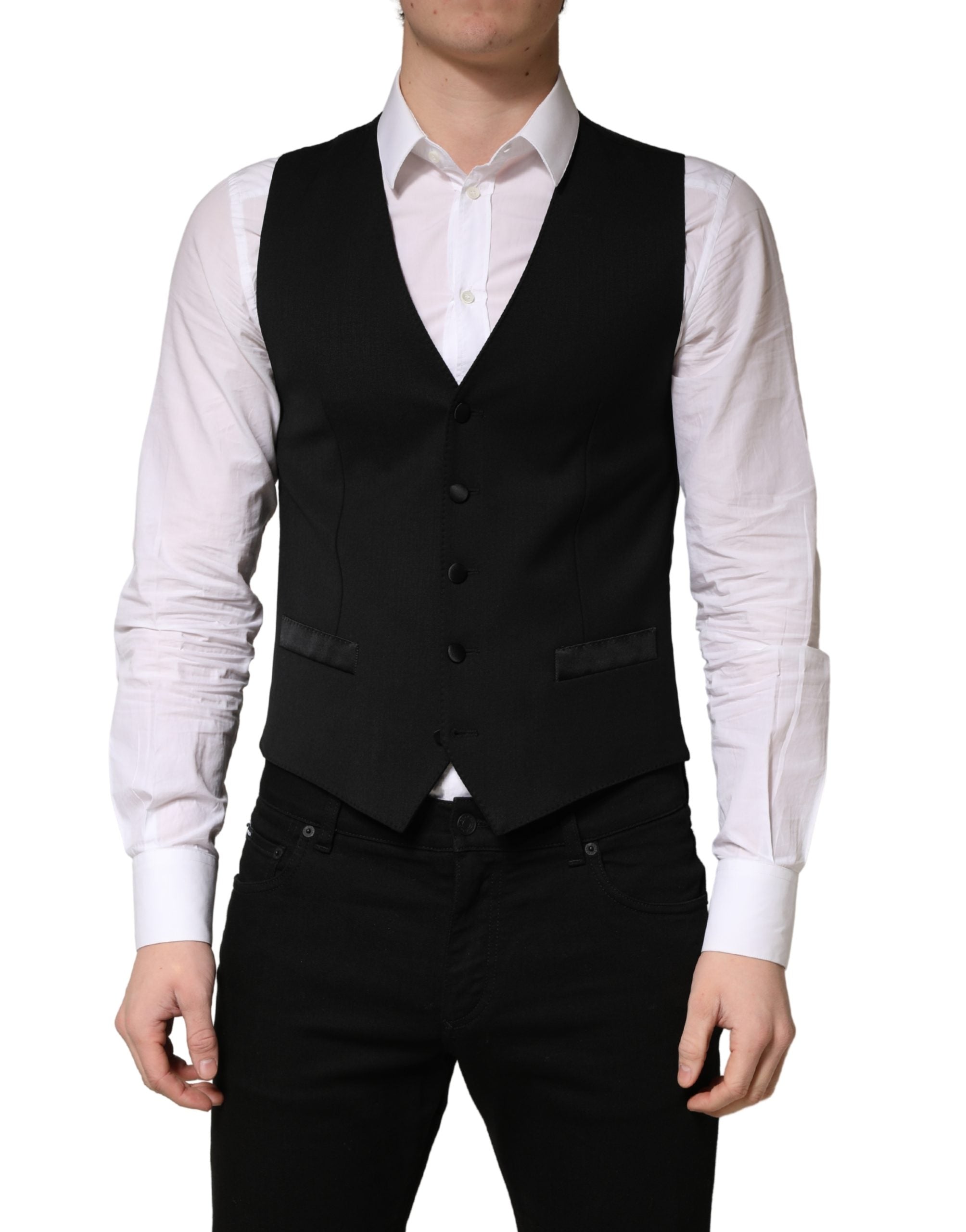 Gilet da uomo monopetto in lana nera
