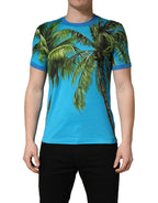 Baumwoll-T-Shirt mit Rundhalsausschnitt und blauer Palme