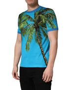 Baumwoll-T-Shirt mit Rundhalsausschnitt und blauer Palme