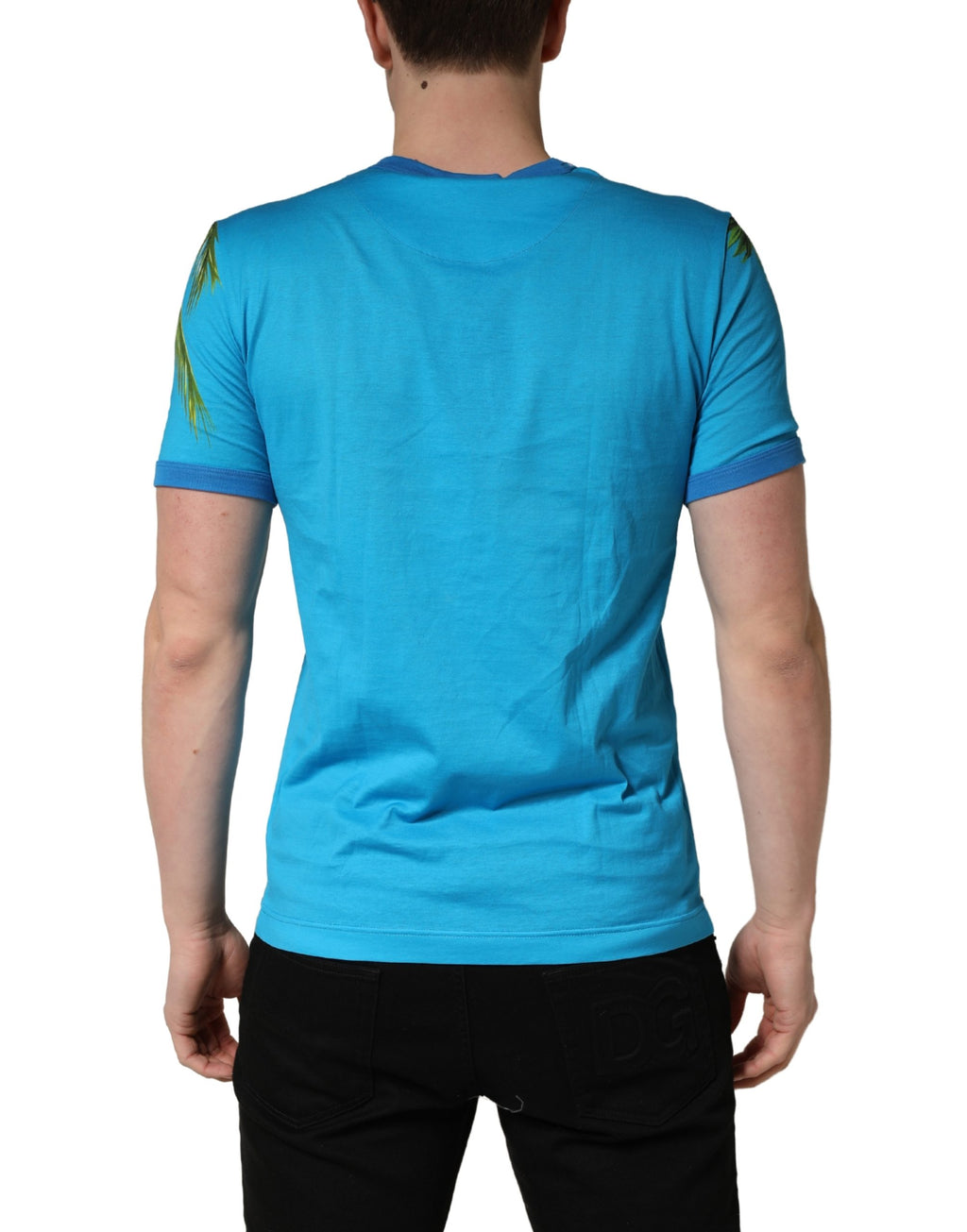Baumwoll-T-Shirt mit Rundhalsausschnitt und blauer Palme