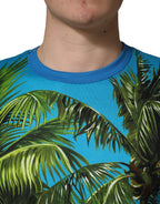 Baumwoll-T-Shirt mit Rundhalsausschnitt und blauer Palme