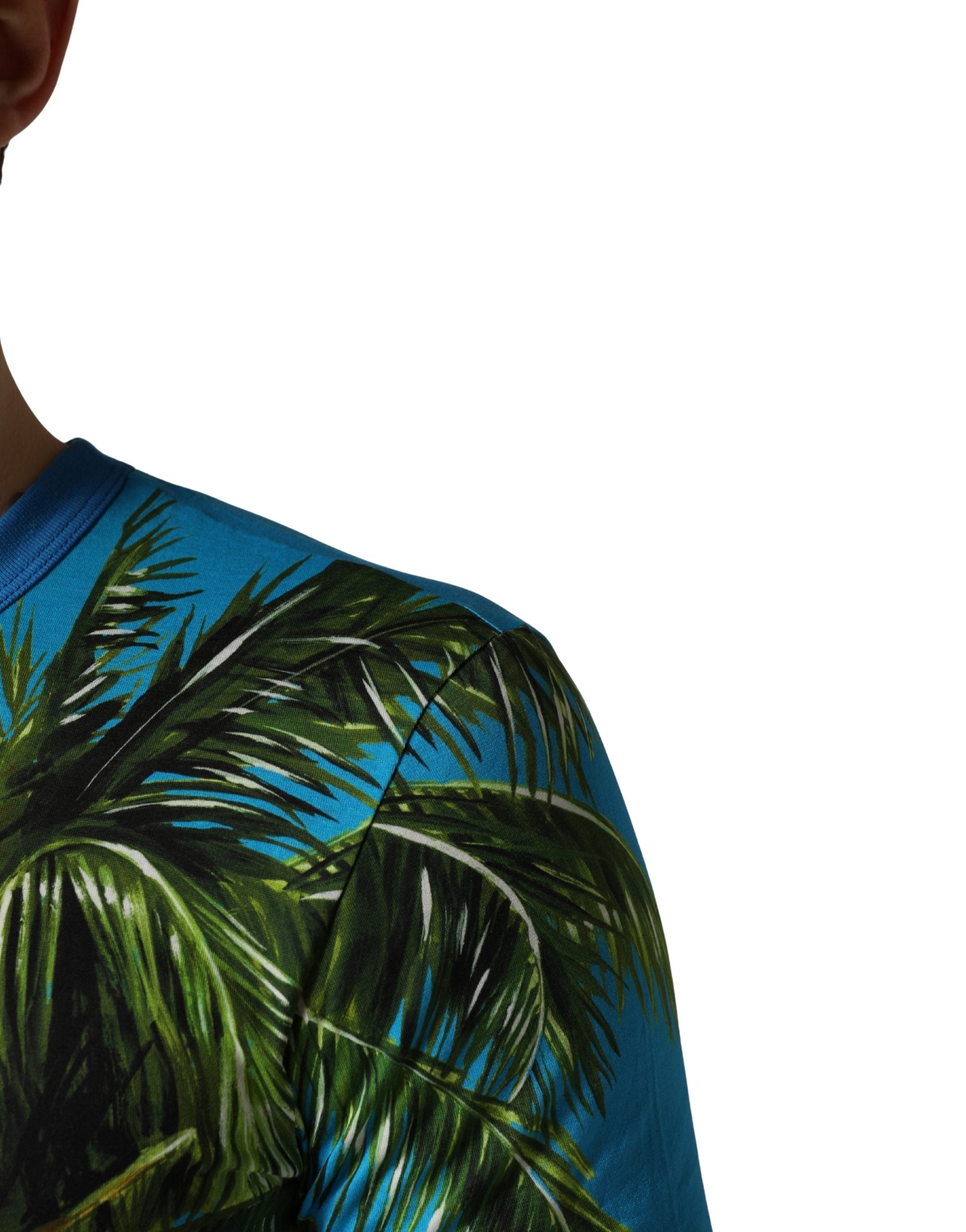 Baumwoll-T-Shirt mit Rundhalsausschnitt und blauer Palme