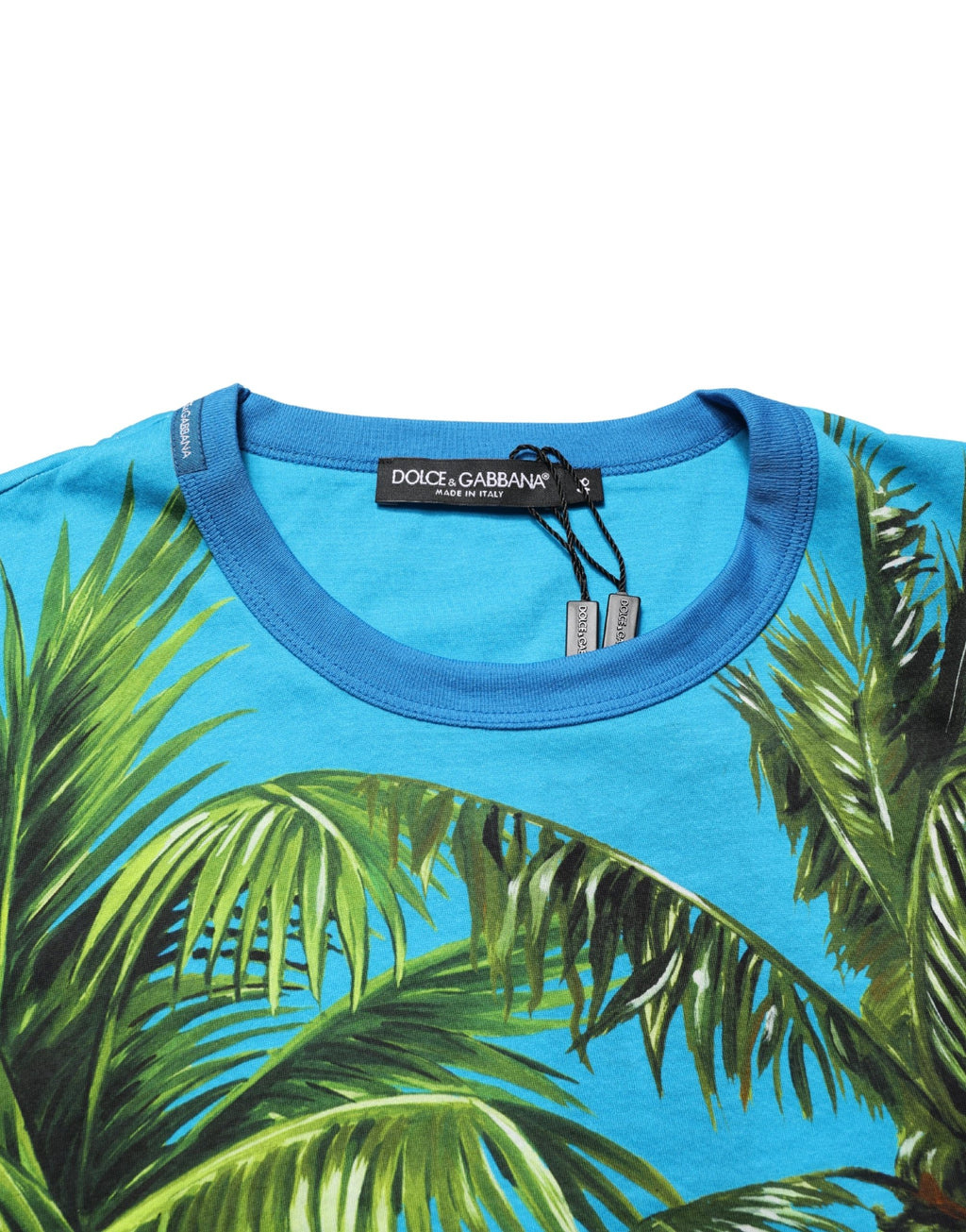 Baumwoll-T-Shirt mit Rundhalsausschnitt und blauer Palme