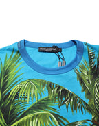 Baumwoll-T-Shirt mit Rundhalsausschnitt und blauer Palme