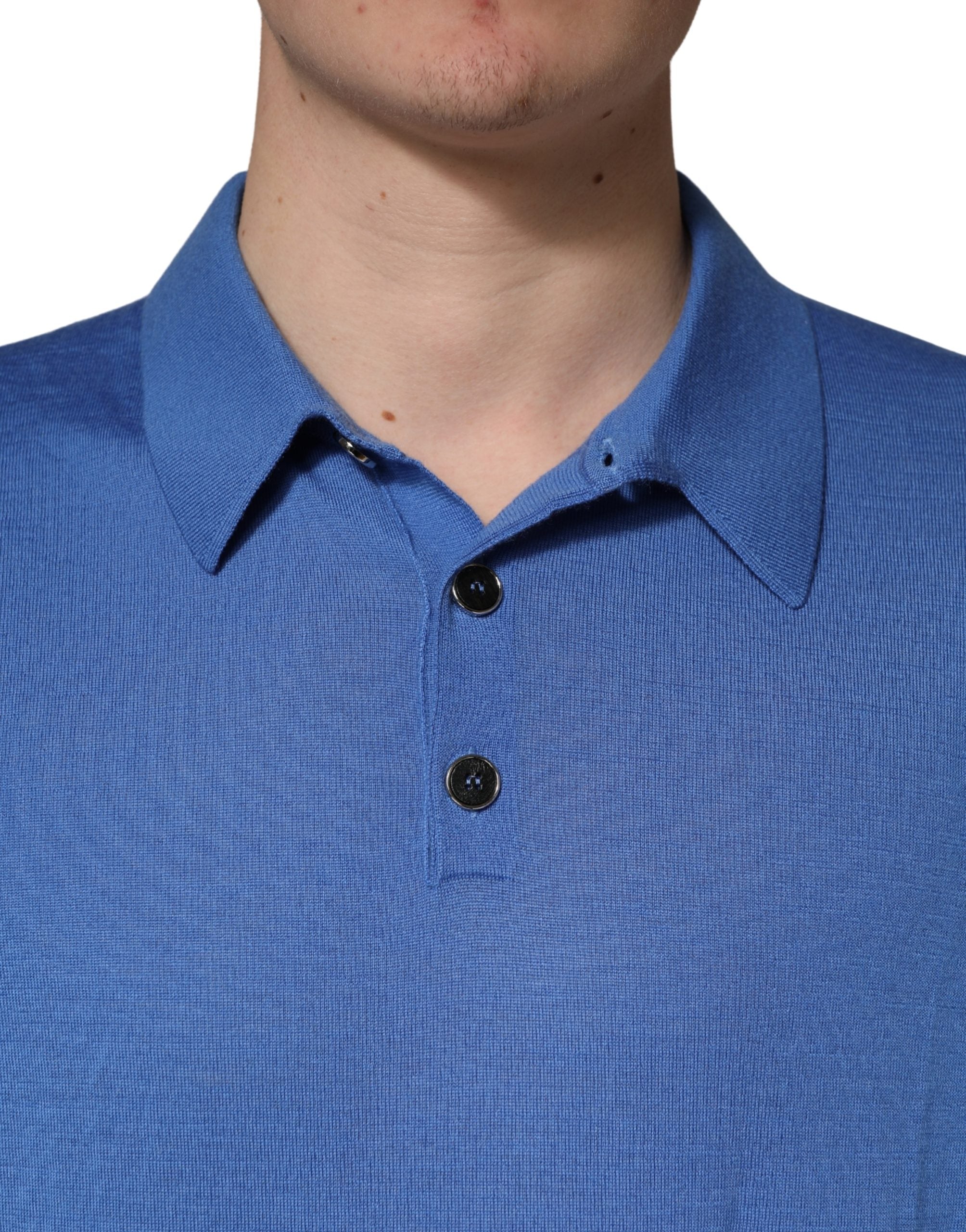 Blaues Kaschmir-Polohemd mit kurzen Ärmeln