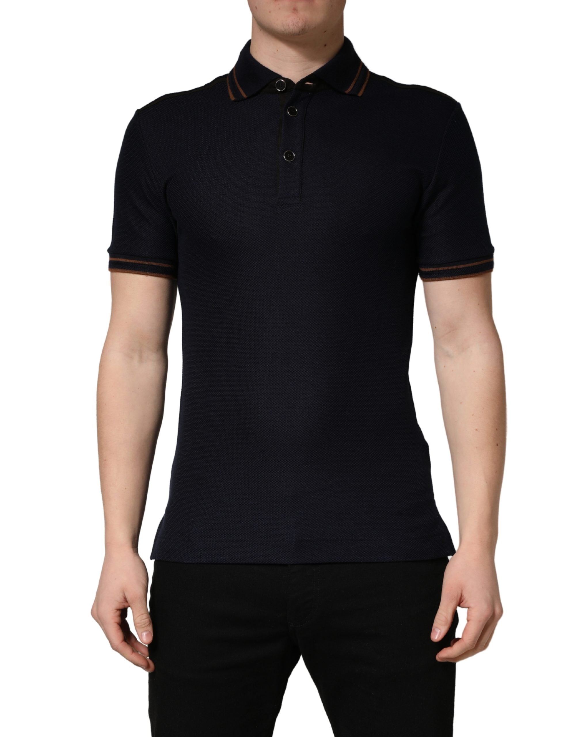 Dunkelblaues Seiden-Polo-T-Shirt für Herren mit kurzen Ärmeln