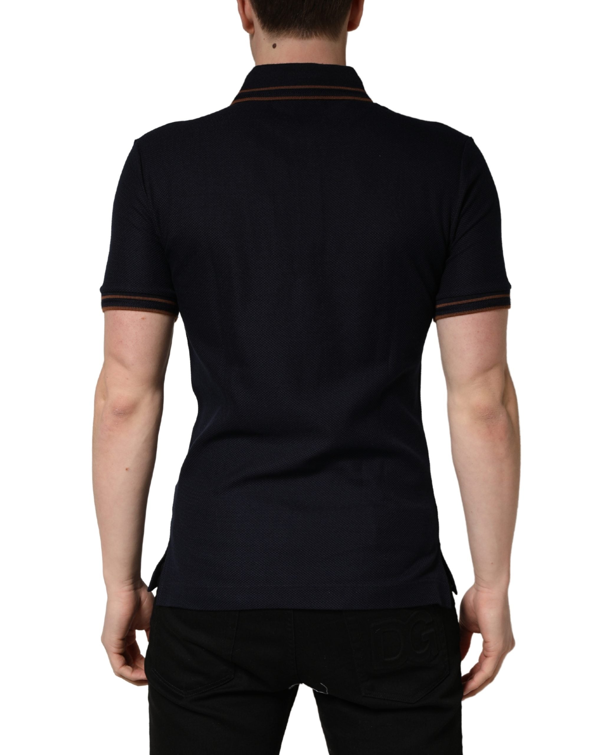 Dunkelblaues Seiden-Polo-T-Shirt für Herren mit kurzen Ärmeln