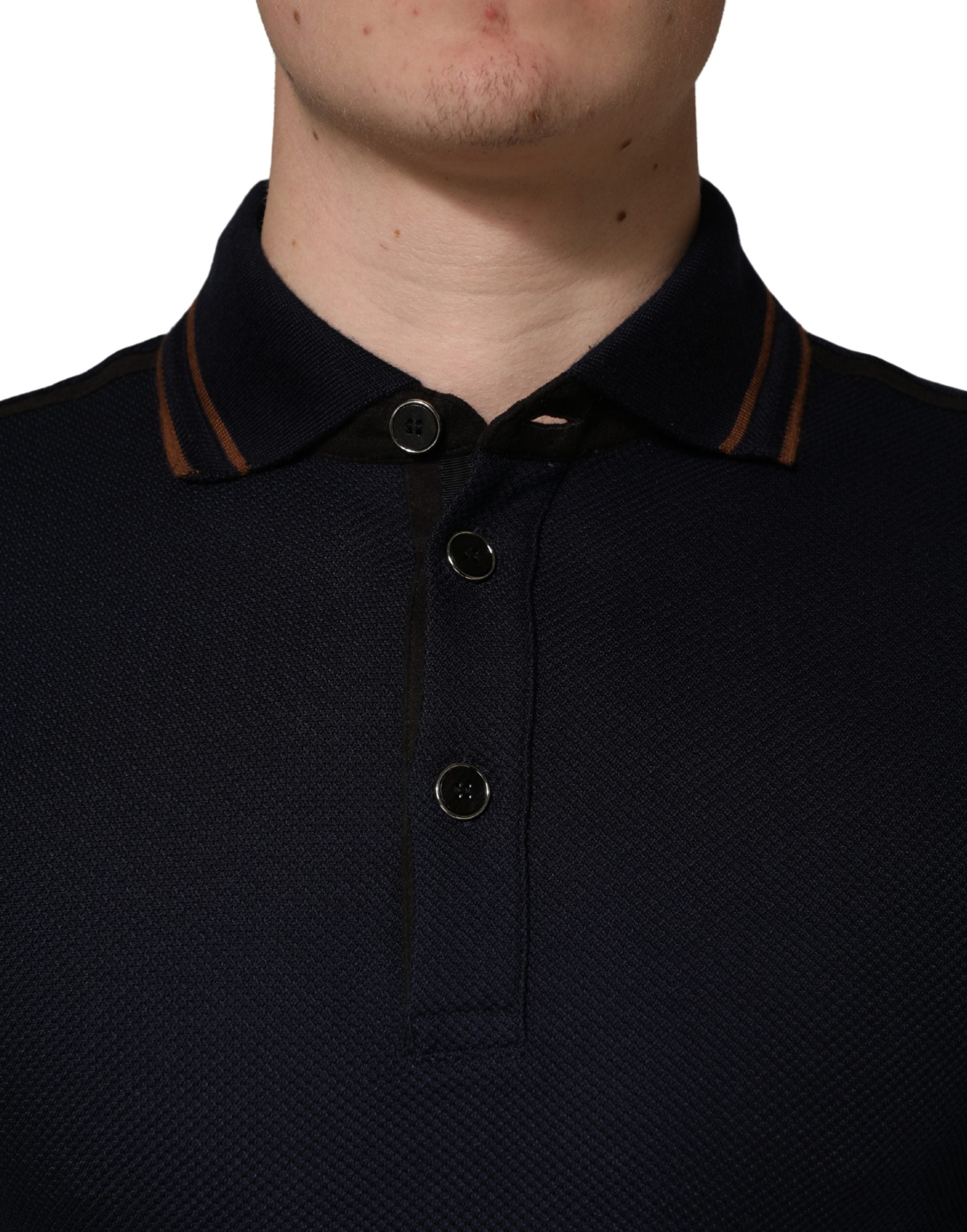 Dunkelblaues Seiden-Polo-T-Shirt für Herren mit kurzen Ärmeln