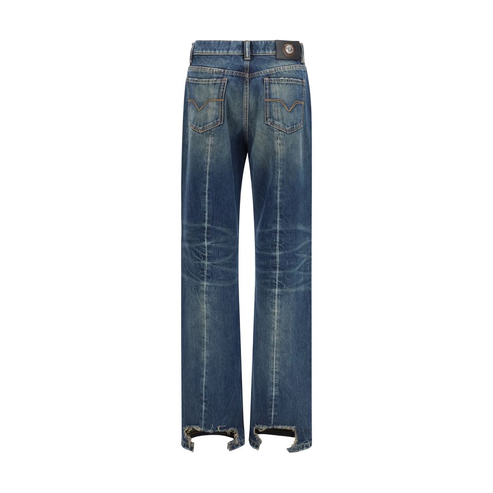 Blaue gerade geschnittene Jeans aus Baumwolle