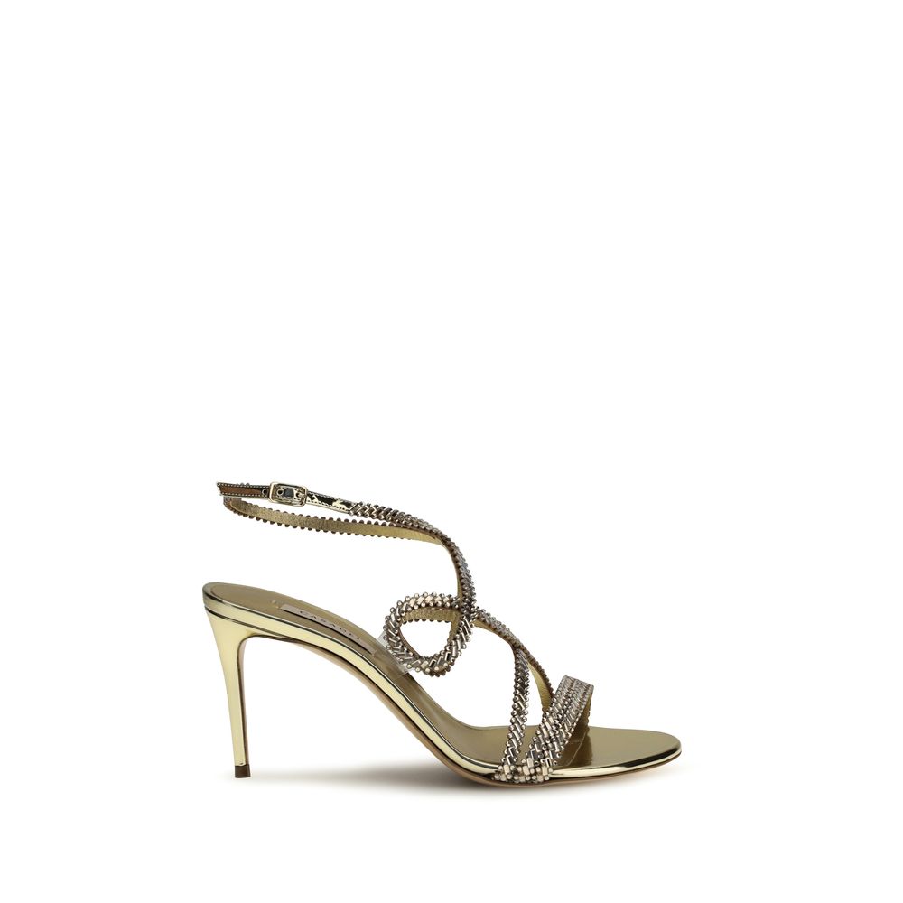 Sandals with Gold Calf Leather Bovine Stiletto Heel
