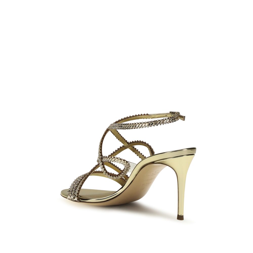 Sandals with Gold Calf Leather Bovine Stiletto Heel