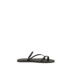 Black Calf Leather Bos Taurus Flat Sandals